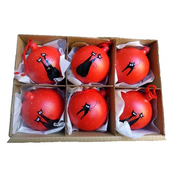 Set 6 globuri brad rosii cu Pisicute, Marca Tracolla , Globuri Craciun Set 6 globuri brad rosii cu Pisicute, Marca Tracolla , Globuri Craciun