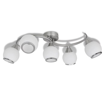 Lustra ondulata cu abajururi vidaXL, 5 becuri E14, Sticla, 600 x 170 mm, Alb Lustra ondulata cu abajururi vidaXL, 5 becuri E14, Sticla, 600 x 170 mm, Alb