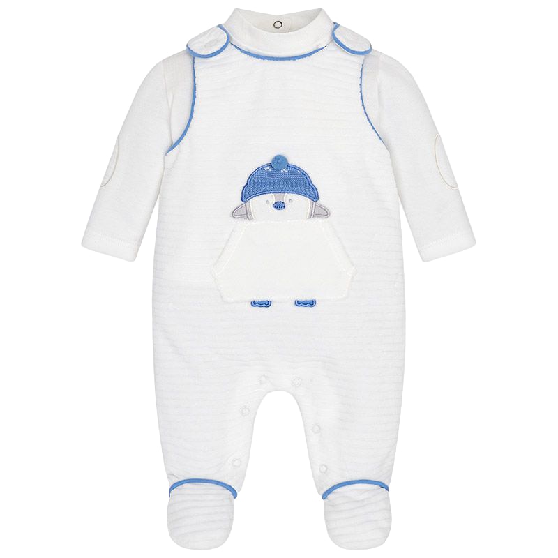 Set salopeta bebe baiat, Mayoral, alb/albastru, 50 cm