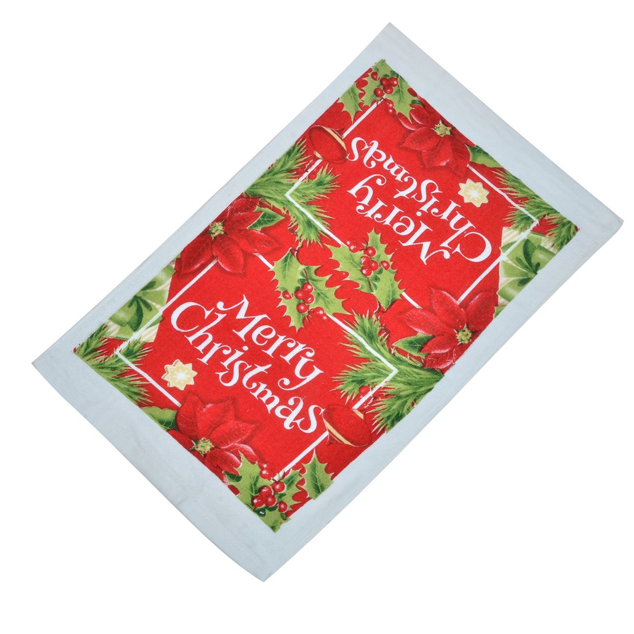 Prosop de bucatarie, Zola®, pentru sarbatori, model Merry Christmas si flori, 60 x35 cm