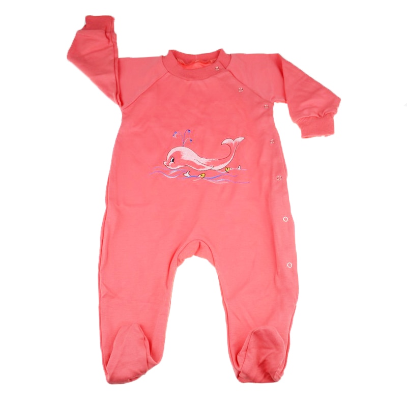 Salopeta cu maneca lunga pentru fete Pifou Model 16 SPCP-6, Coral, 68 cm