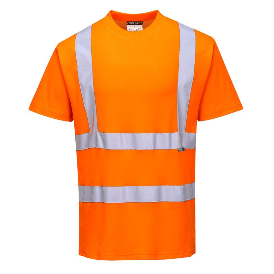 Tricou din bumbac cu maneci scurte, portocaliu, benzi reflectorizante, marimea S