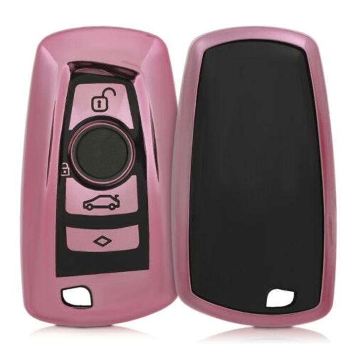 Autókulcs borítás BMW-hez - 3 gomb - Keyless Go, szilikon, rózsaarany, 50978.93