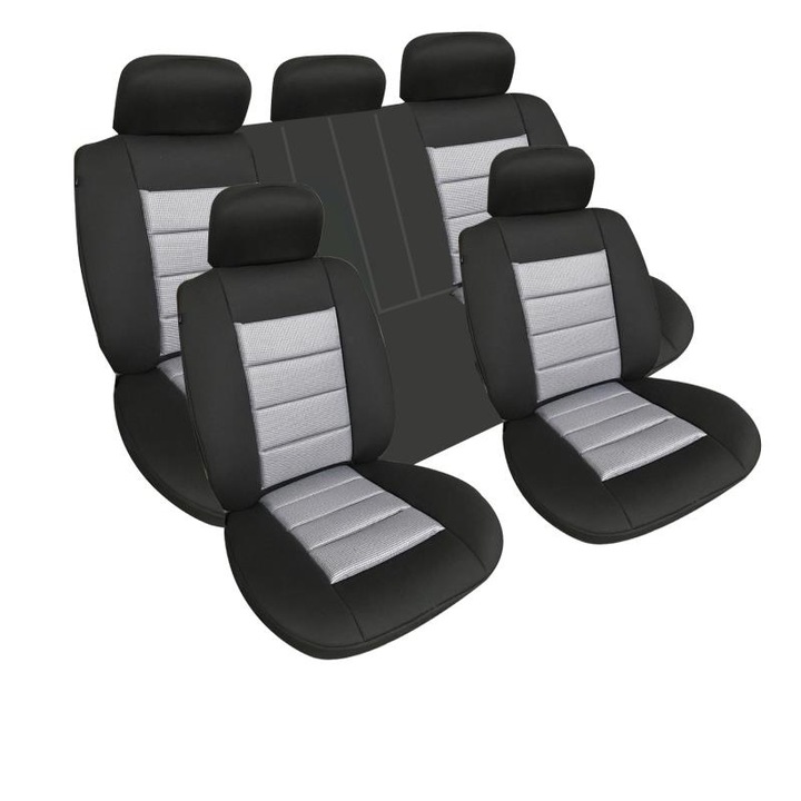 Комплект калъфи за столче за кола, Fractionate Luxury, 11 части, SMARTIC, черен/сив