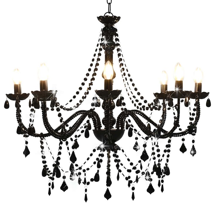 Candelabru cu margele vidaXL, 8 becuri E14 vidaXL, Metal, 80 x 75 cm, Negru