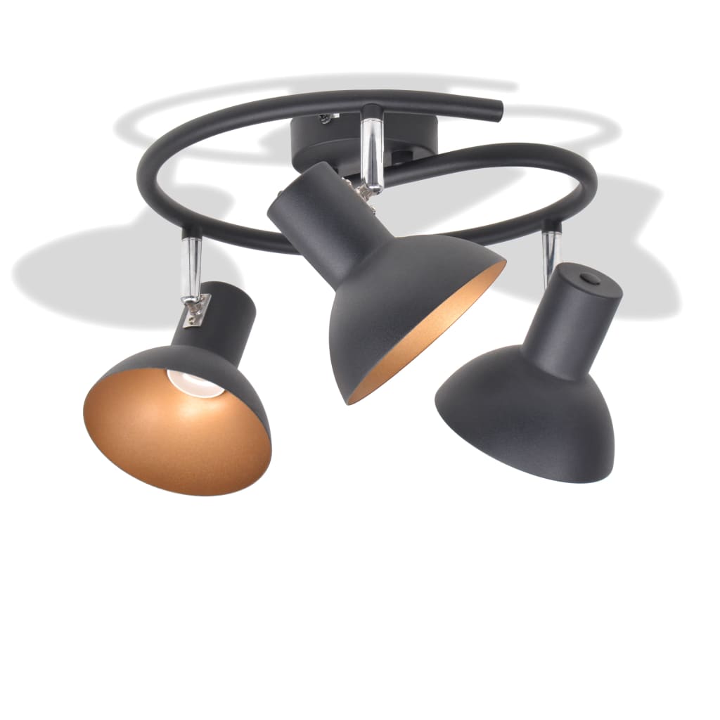 Lustra pentru 3 becuri E27 vidaXL, Metal, Negru/Auriu