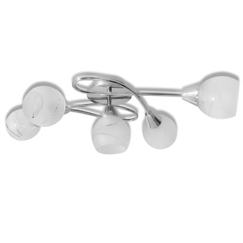 Lustra cu abajururi vidaXL, 5 becuri E14, Sticla, 65 x 35 x 20 cm, Alb Lustra cu abajururi vidaXL, 5 becuri E14, Sticla, 65 x 35 x 20 cm, Alb