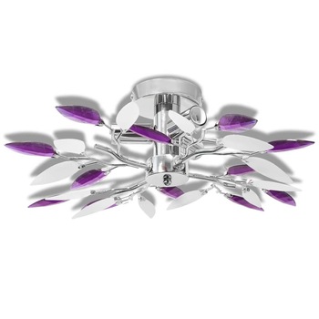 Lustra cu cristale acrilice in forma de frunze vidaXL, 3 becuri E14, Acril, 45 x 15 cm, Violet/Alb Lustra cu cristale acrilice in forma de frunze vidaXL, 3 becuri E14, Acril, 45 x 15 cm, Violet/Alb