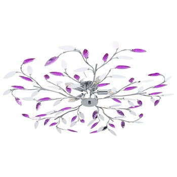 Lustra cu brate tip frunze vidaXL, 5 becuri E14, Acril, 100 x 15 cm, Mov Lustra cu brate tip frunze vidaXL, 5 becuri E14, Acril, 100 x 15 cm, Mov