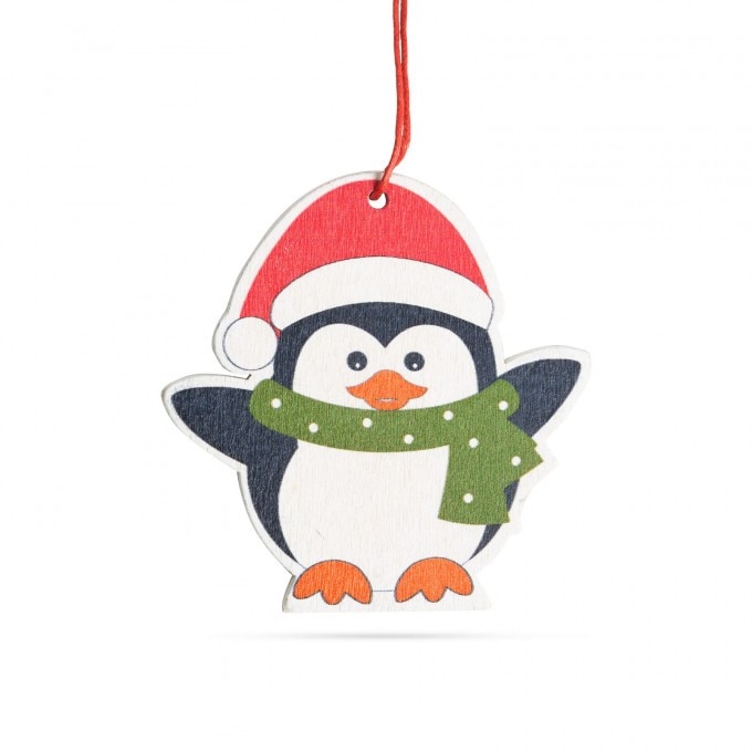 Set ornamente de pom, model pinguin, lemn, 8 x 6 cm, Pachet 2 bucati