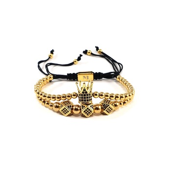 Bratara dubla Mio Mondo inox suflat cu aur, charmuri decorate cu diamante CZ si inchidere comuna Bratara dubla Mio Mondo inox suflat cu aur, charmuri decorate cu diamante CZ si inchidere comuna