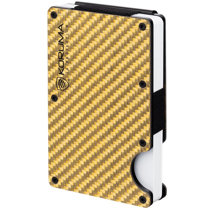 Portofel barbati Slim din Aluminiu pentru Carduri si Cash Protectie RFID, Koruma, KUK-68CGOLD, Aur Carbon