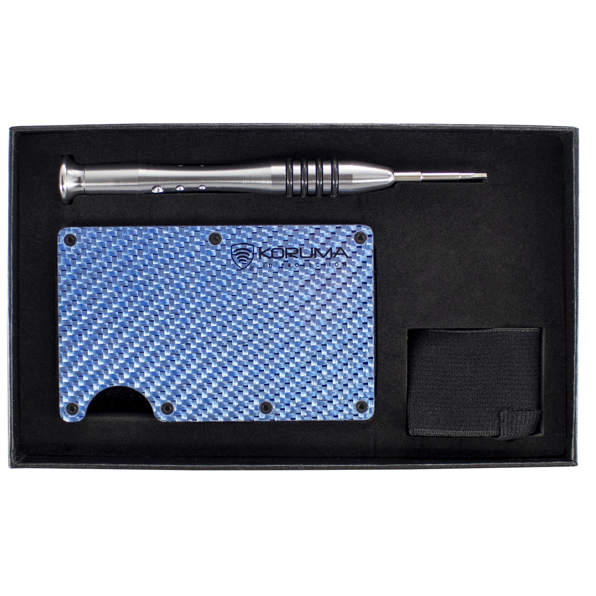 Portofel barbati Slim din Aluminiu pentru Carduri si Cash Protectie RFID, Koruma, KUK-68CBLUE, Albastru Carbon