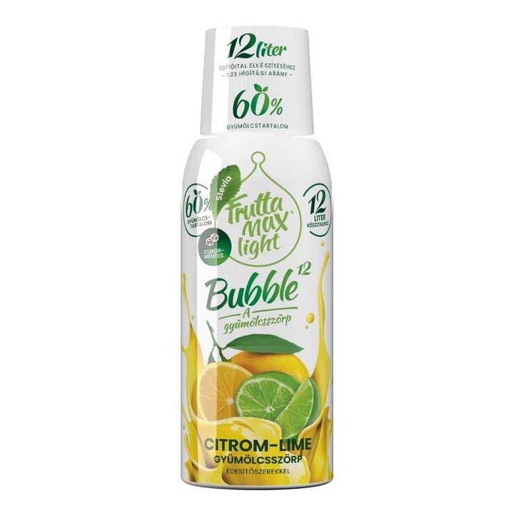 FruttaMax Bubble12 Light Citrom-lime gyümölcsszörp, édesítőszerekkel, 60%, 0.5 l