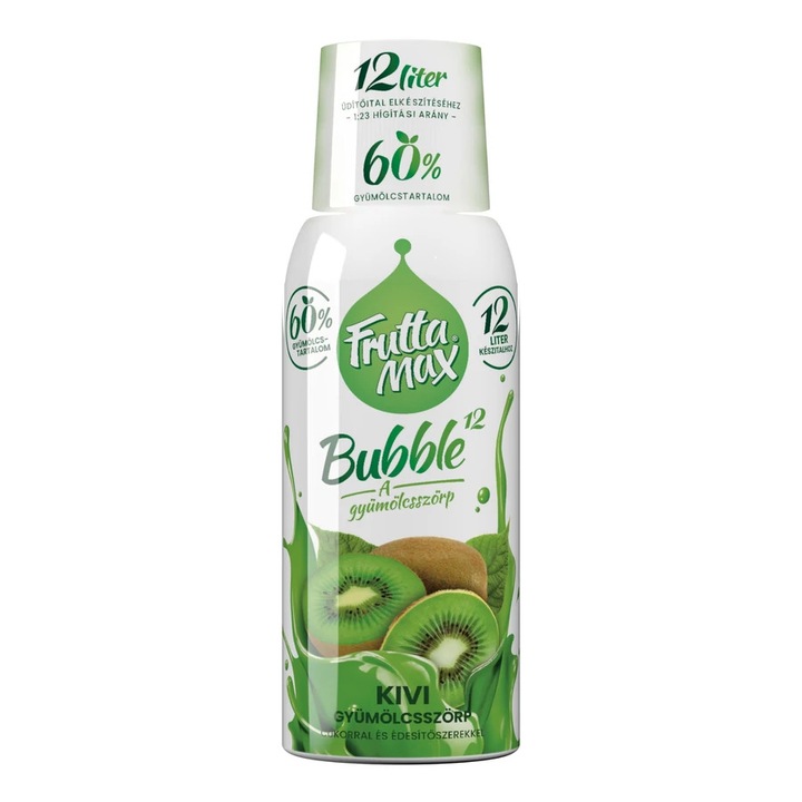 FruttaMax Bubble12 Kivi gyümölcsszörp, cukorral és édesítőszerekkel, 60%, 0.5 l
