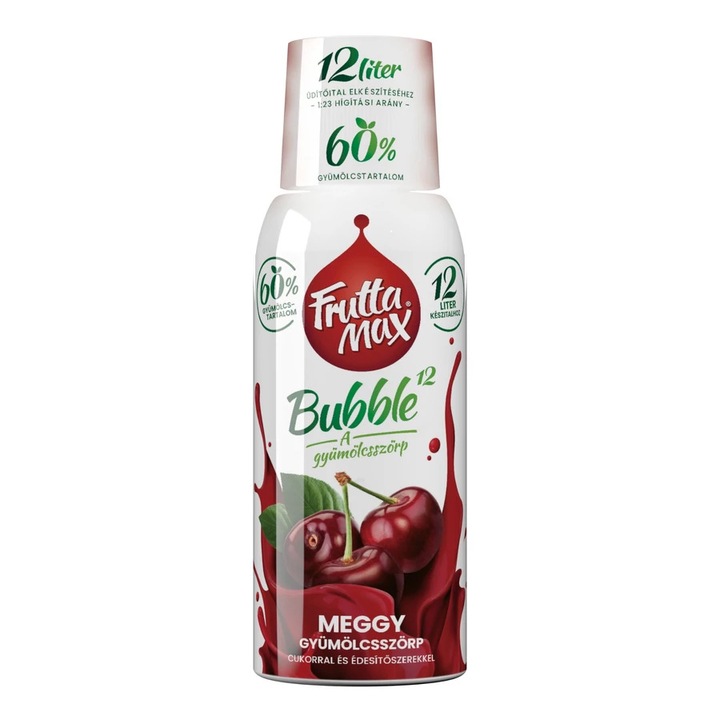 FruttaMax Bubble12 Meggy gyümölcsszörp, cukorral és édesítőszerekkel, 60%, 0.5 l