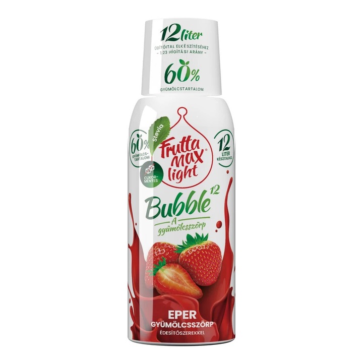 FruttaMax Bubble12 Light Eper gyümölcsszörp, édesítőszerekkel, 60%, 0.5 l