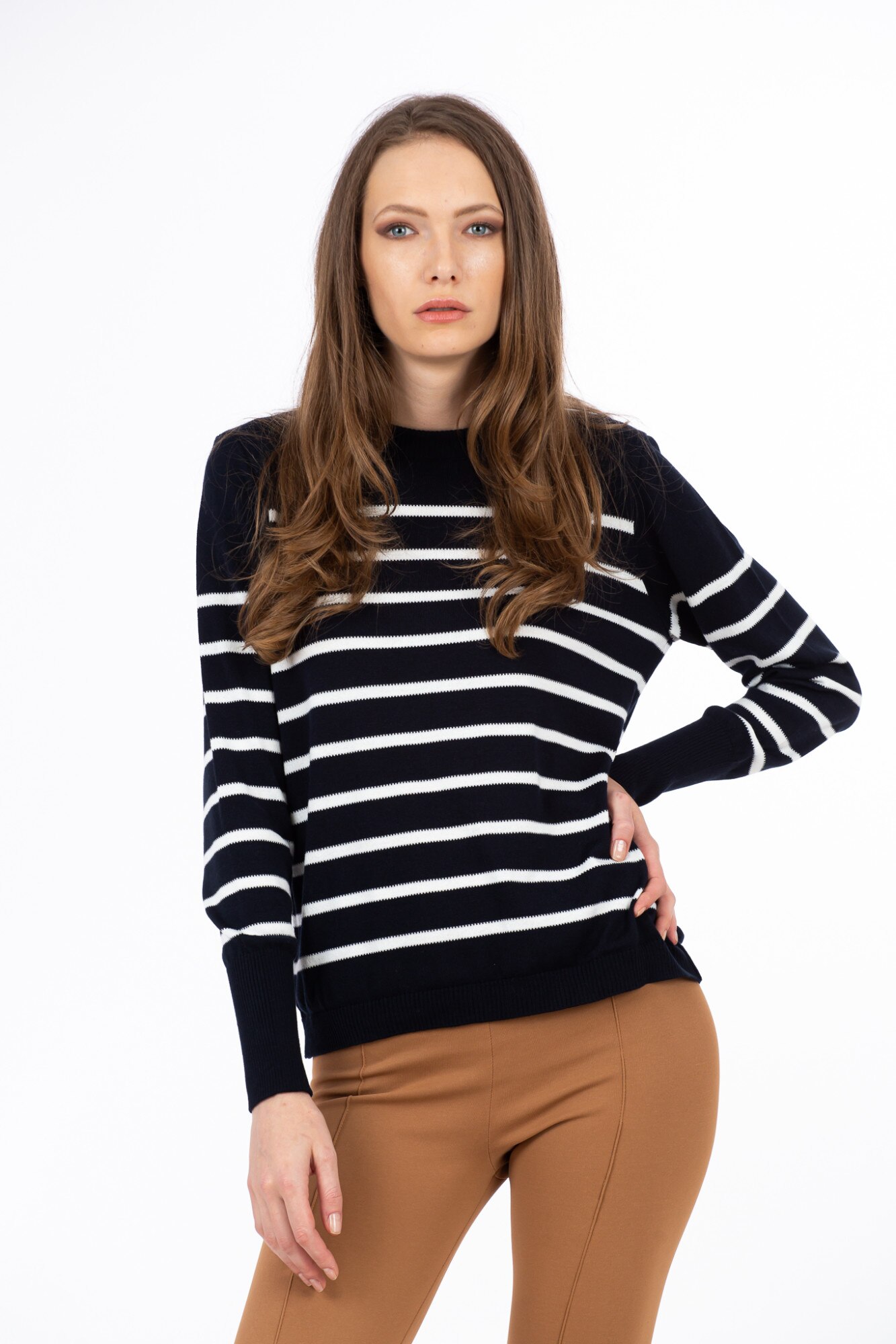 Pulover BE YOU model cu dungi, Bleumarin, M