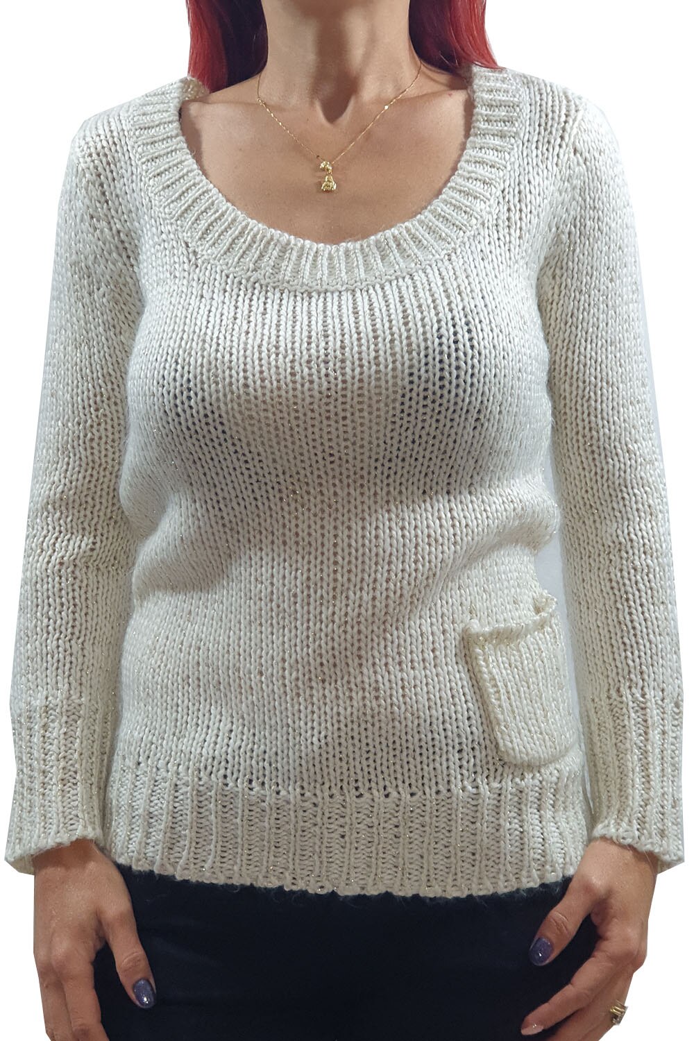 Pulover dama Tally Weijl, cu lame, Alb