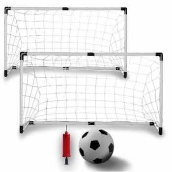 Set 2 porti de fotbal cu Minge, pompa pentru umflat si plasa pentru porti Set 2 porti de fotbal cu Minge, pompa pentru umflat si plasa pentru porti