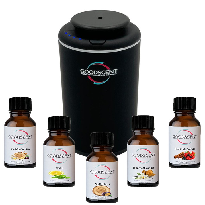 Aparat de odorizare profesional Aroma Car Diffuser, Good Scent, cu acumulator intern si 5 rezerve parfum incluse