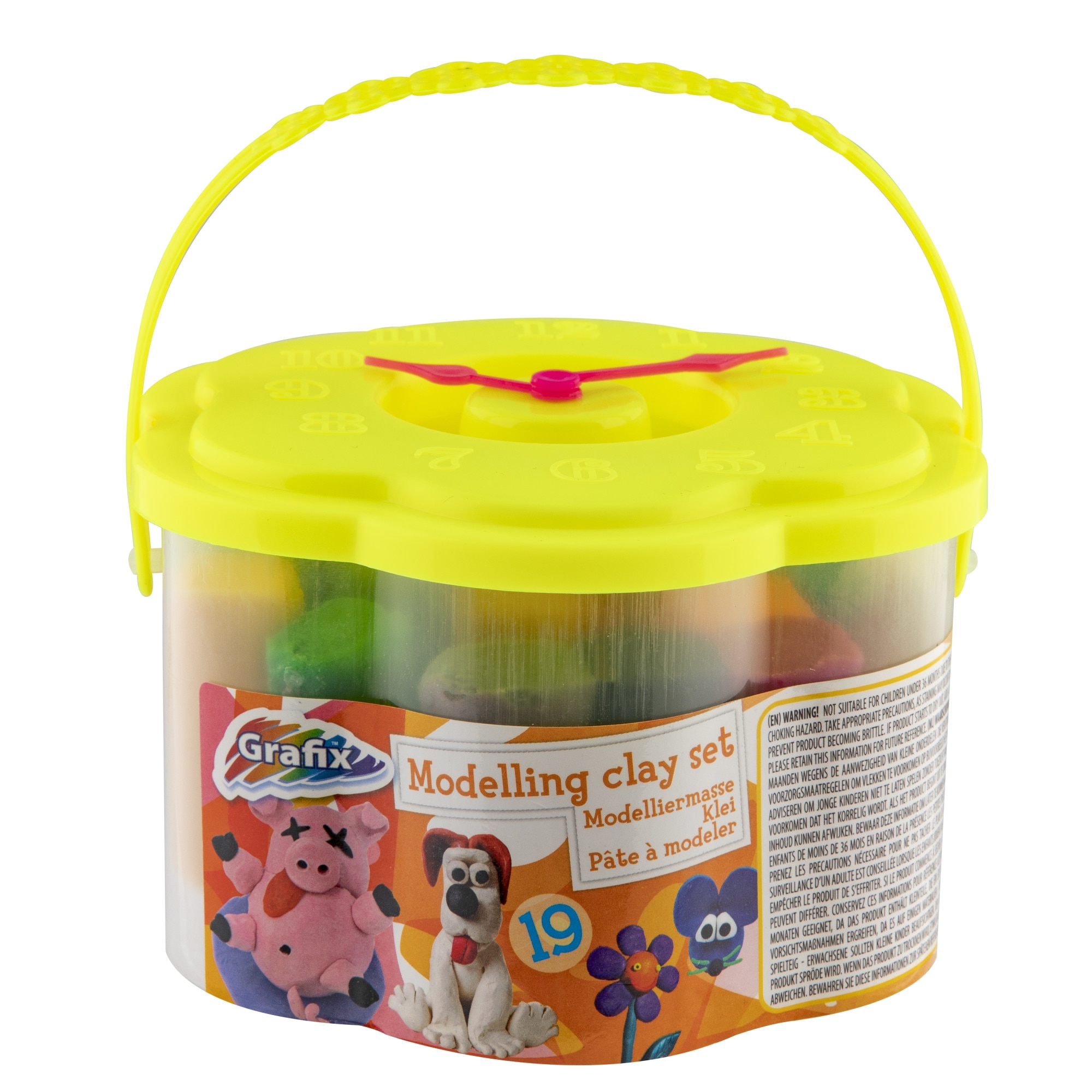 Set plastilina, Grafix, 19 culori in galetusa, capac galben