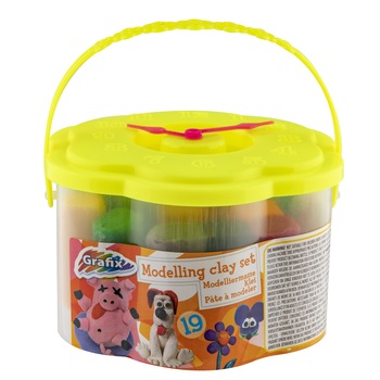 Set plastilina, Grafix, 19 culori in galetusa, capac galben Set plastilina, Grafix, 19 culori in galetusa, capac galben