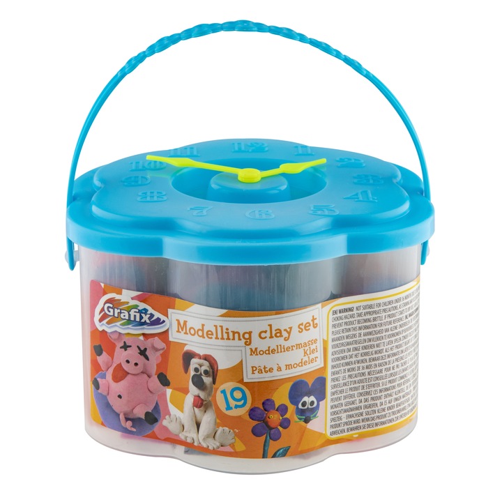 Set plastilina, Grafix, 19 culori in galetusa, capac bleu