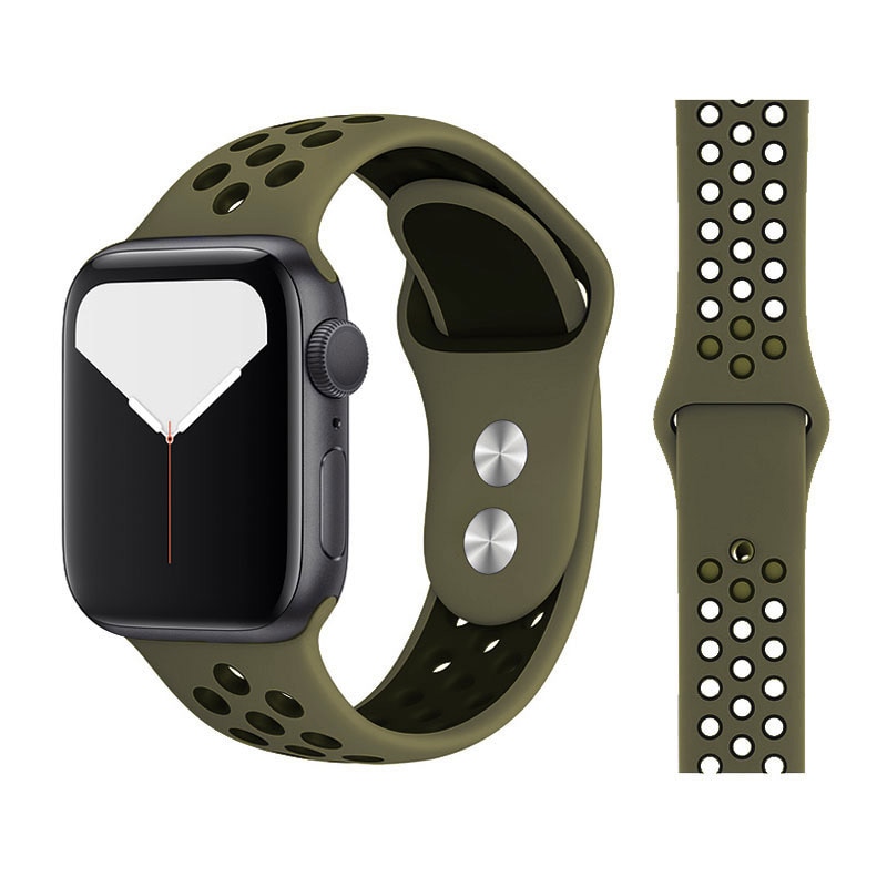 Curea silicon pentru Apple Watch seria 2/3/4/5/6, Bratara Silicon sport, Nike+, Edition, display 44mm, Army Verde / Negru