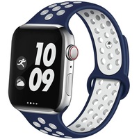 Curea pentru Apple Watch 2/3/4/5/6, Nike+, silicon, 42 mm si 44mm, Albastru/Alb