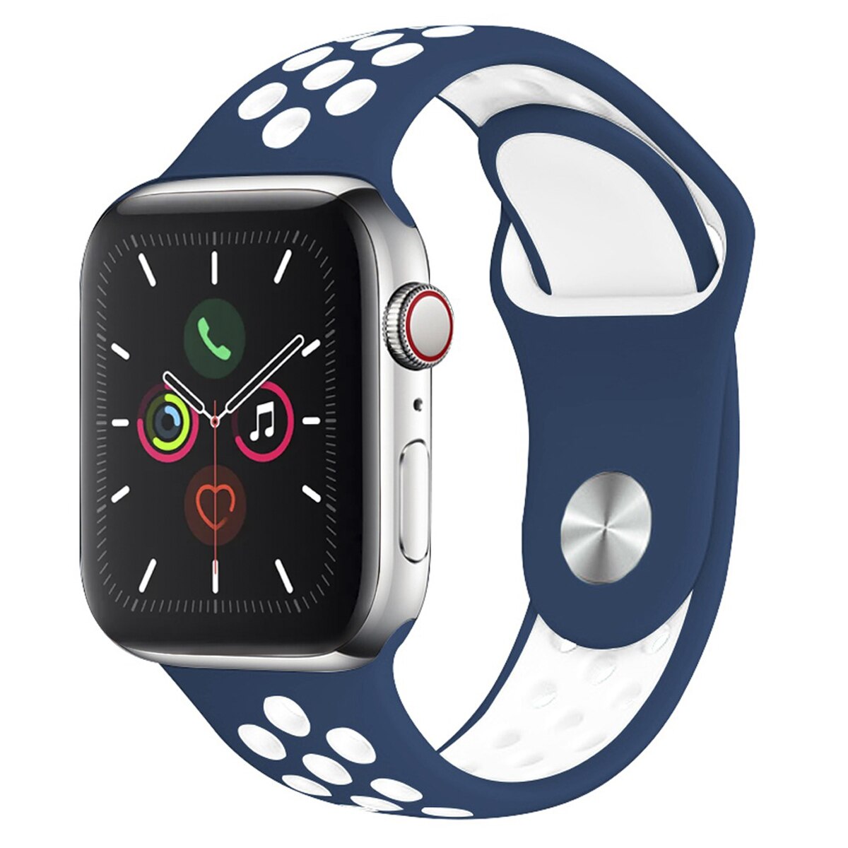 Curea silicon pentru Apple Watch 2/3/4/5/6, Bratara Silicon sport, Nike+, Edition, dimensiune display 42/44 mm, Albastru / Alb