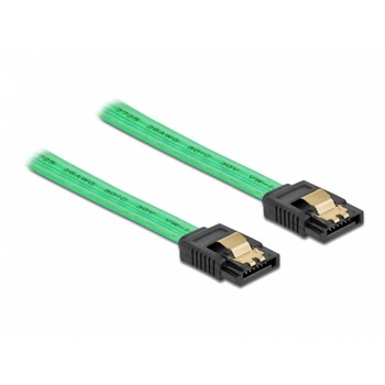 Cablu SATA III 6 Gb/s UV glow effect 20cm Verde, Delock 82017 Cablu SATA III 6 Gb/s UV glow effect 20cm Verde, Delock 82017