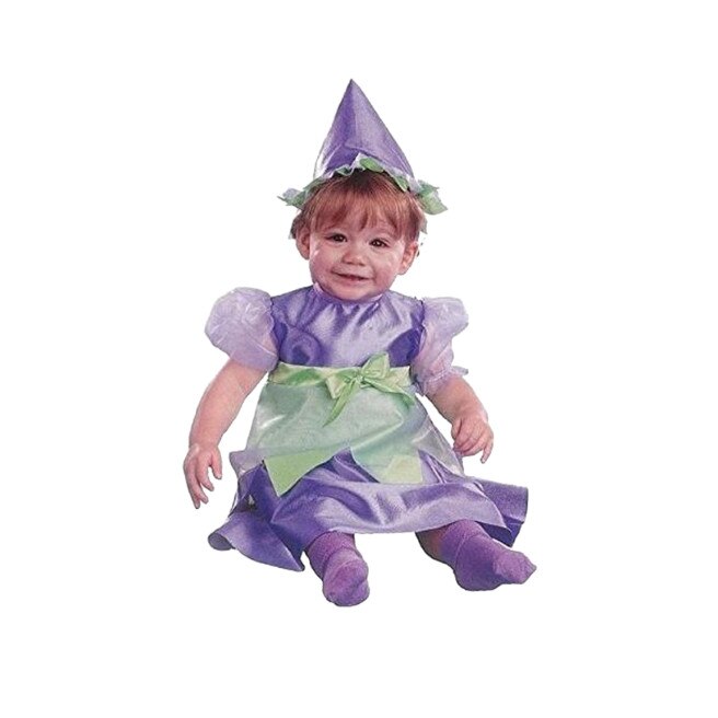 Costum Micuta Vrajitoare, rochie si palarie, mov/verde, 3-12 luni