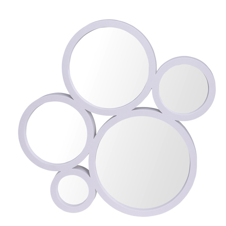 Oglinda din 5 piese lipite, rama plastic Alba, dimensiune 47x44x4 cm