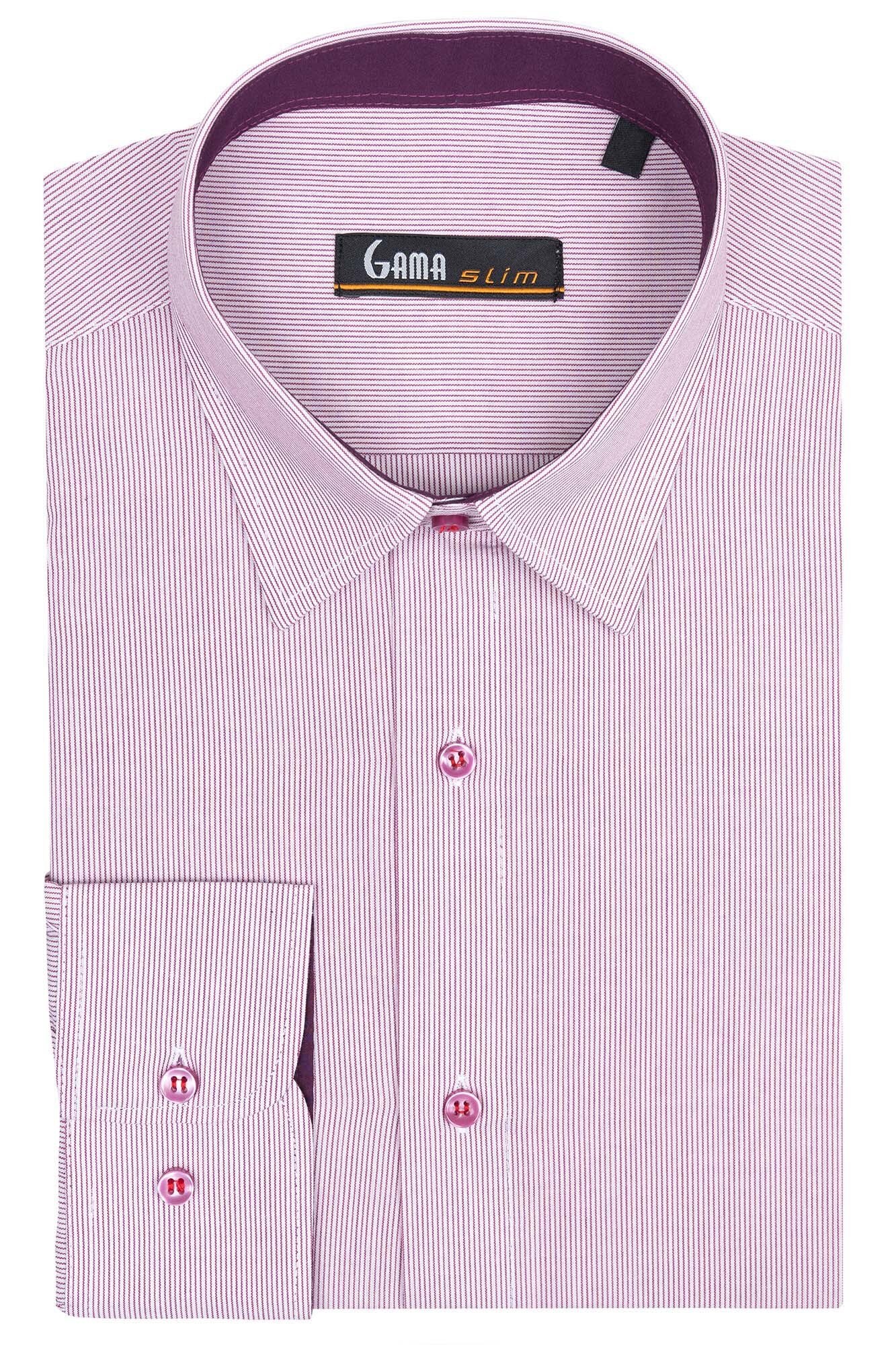 Camasa alba cu dungi visinii slim fit, GAMA, 41-42 EU