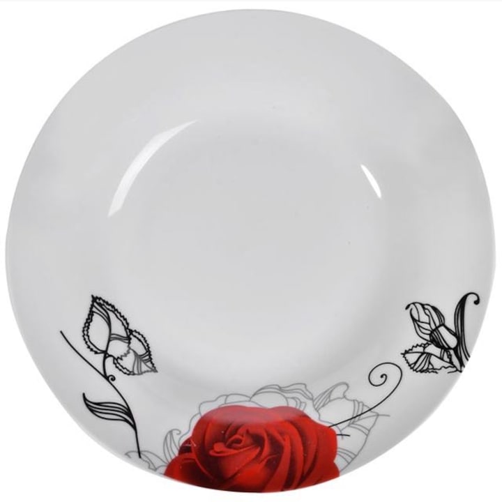 Felis Levestányér-készlet, 6 db, 22,5 cm, porcelán, rózsa, fehér