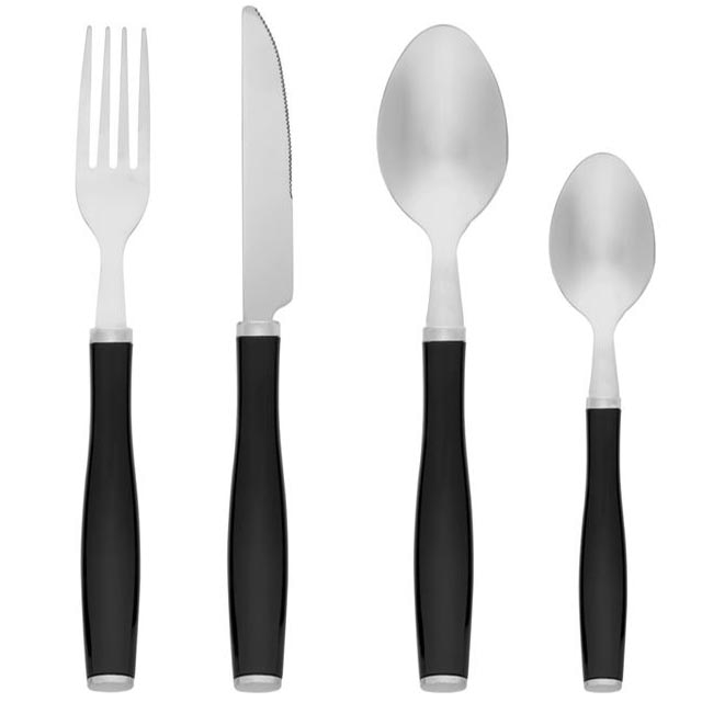 Set 12 tacamuri Felis, Otel, Finisaj mat, Negru/Argintiu