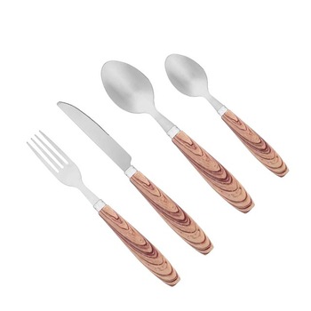 Set 24 tacamuri Felis, Otel, Model lemn, Maro/Argintiu Set 24 tacamuri Felis, Otel, Model lemn, Maro/Argintiu