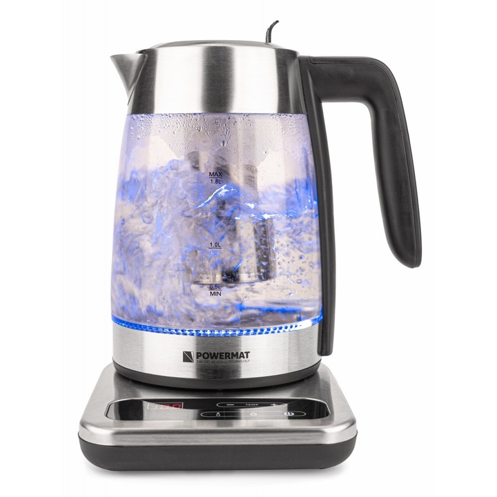 Чайник със стъклен инфузер Powermat PM-ECB-18-GRGBT, Сребрист, 2200W