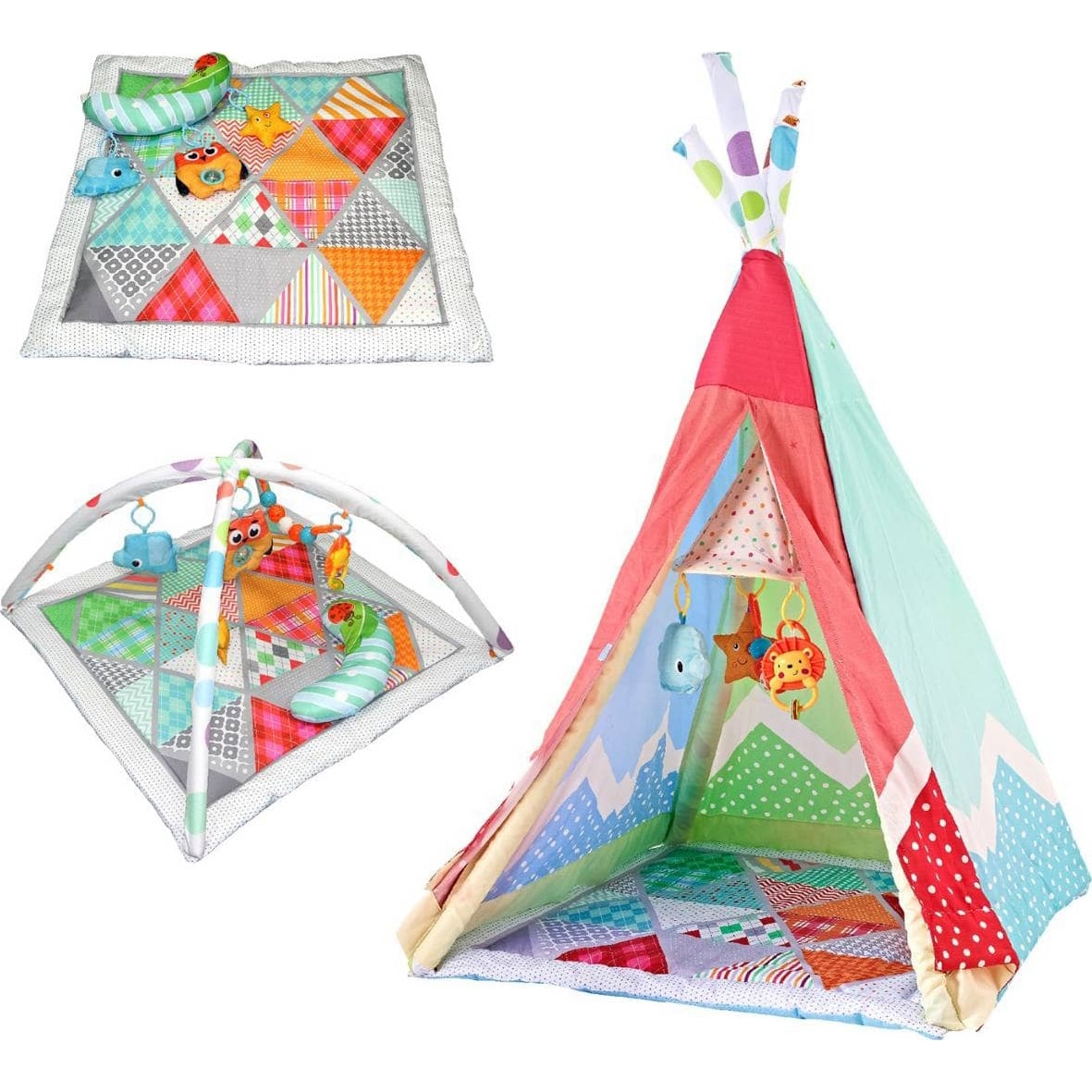 Set M-Toys salteluta interactiva cu arcade si jucarii si cort, rosu/bleu