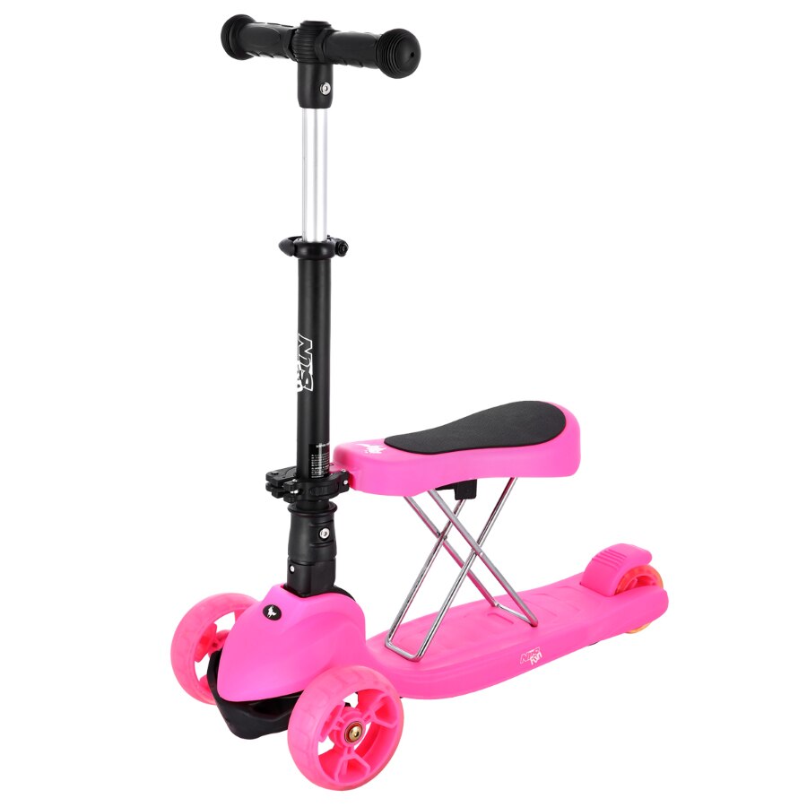 Trotineta pentru copii HLB12, Nils, Pliabila, Cu scaunel detasabil, Inaltime reglabila, 61 x 27.5 x 80.5 cm, Roz/Negru