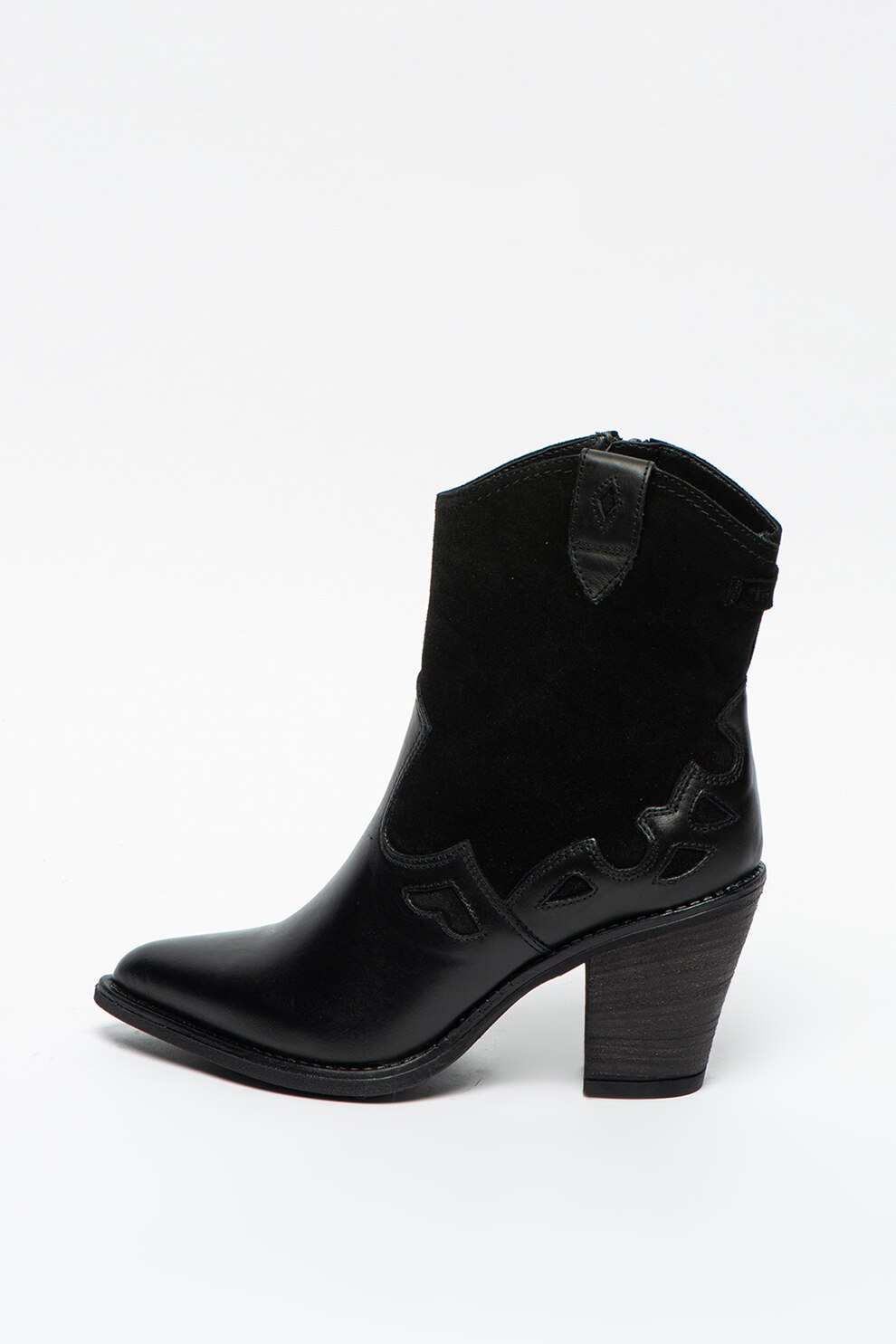 Tamaris, Botine de piele si piele intoarsa cu varf ascutit, Negru, 40