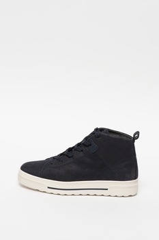 Tamaris, Pantofi sport inalti din piele nabuc, Bleumarin, 40 Tamaris, Pantofi sport inalti din piele nabuc, Bleumarin, 40