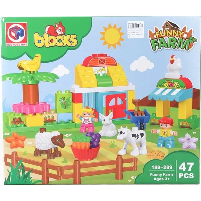 Set Ferma de animale, LELE, fermieri cu animale, vaca, oaie, iepure, gaina, 47 piese, multicolor, 36x31x9 cm, +3ani