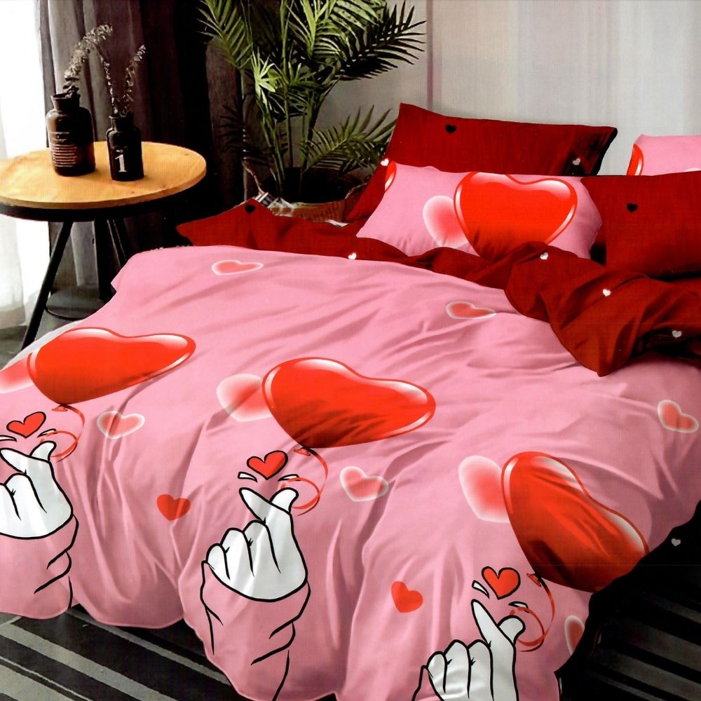 Set Lenjerie de Pat din Finet, 6 Piese, Pat 2 Persoane, Love Snap