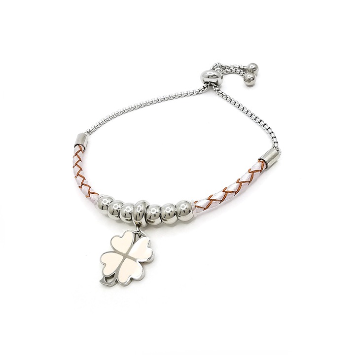 Bratara dama piele otel inoxidabil, Lucky Girl, PersonalStyle, roz argintiu, 04A215