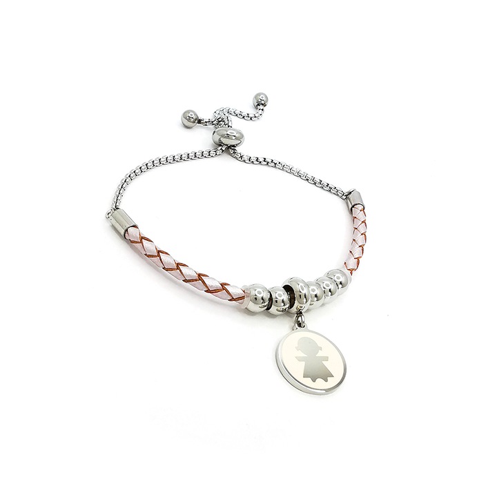 Bratara dama piele otel inoxidabil, Mamica mandra, PersonalStyle, roz argintiu, 04A216