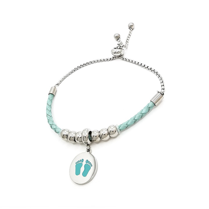 Bratara dama piele otel inoxidabil, Mamica mandra, PersonalStyle, turquoise argintiu, 04A213