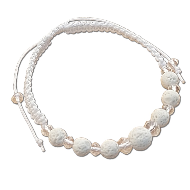 Bratara ArtDeco White cu Roca vulcanica alba si cristale 6 si 8 mm, reglabila 15 - 25 cm