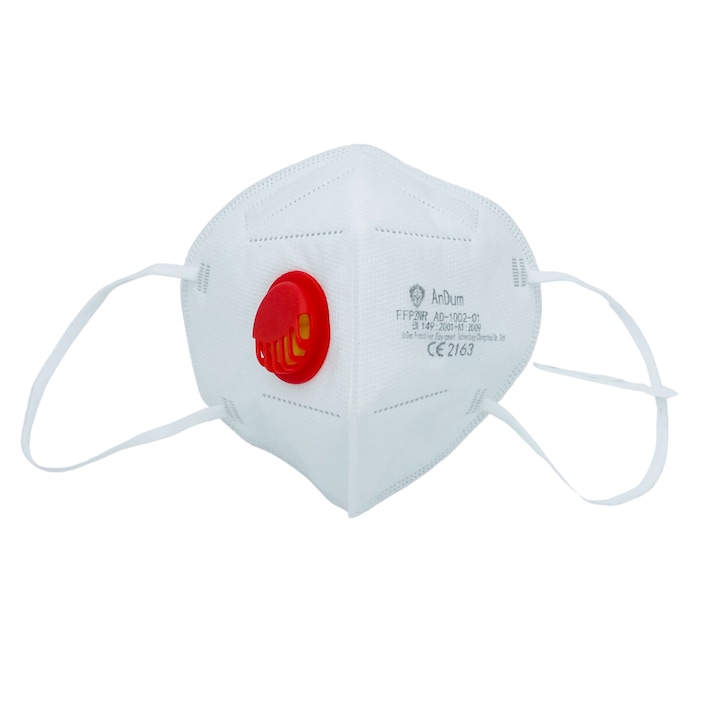 Set 10 buc Masca respiratoare KN95 FFP2 5 straturi, valva expiratie rosie, certificate CE